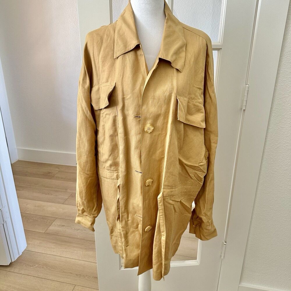Carol Horn Workshop Safari Jacket Shirt Women Sz L Linen Blend Tan Button